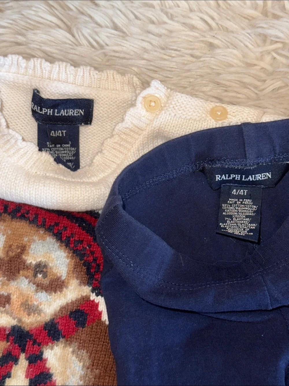 🐎 🐶 Ralph Lauren Cream Puppy Intarsia Sweater with Navy Leggings 4T